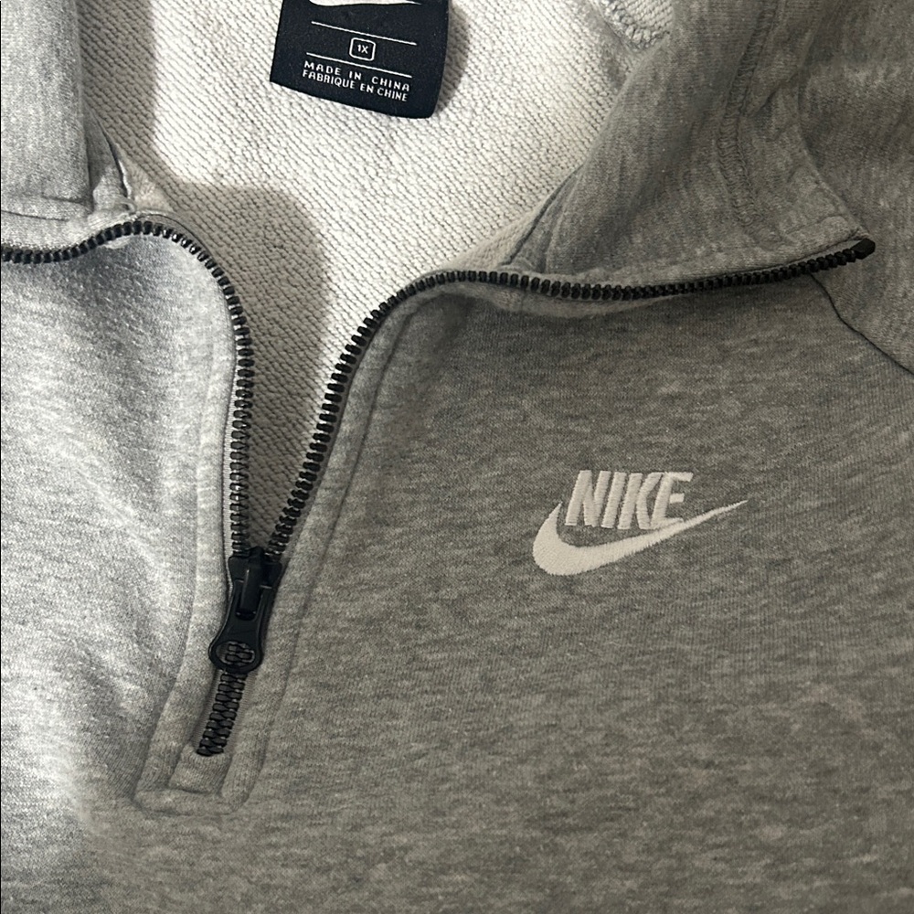Nike Gray Half-Zip Sweatshirt with White Swoosh